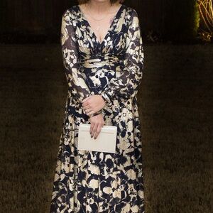 Betsy & Adam Long Sleeve Floral Dress - Blue and Gold